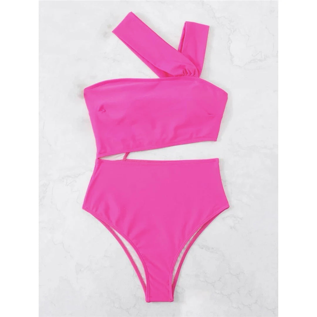 S - XL 13 Colors Asymmetric Cut Out One Piece Swimsuit Women Swimwear Female One Shoulder Padded Bather Bathing Suit Swim