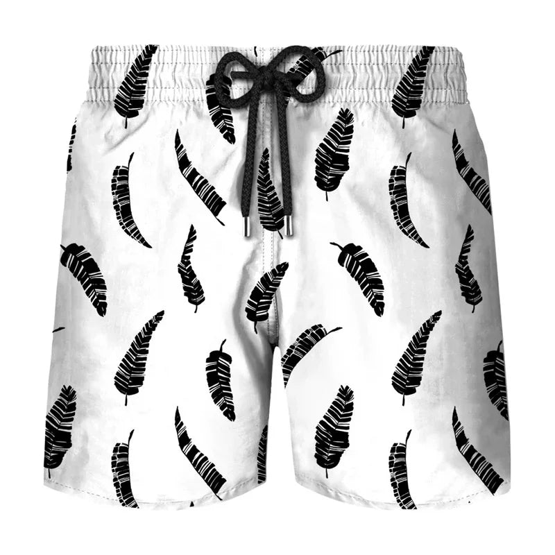Flower Leaf Graphic Swim Trunks For Men Ethnic Feathers 3D Printed Short Pants Summer Loose Harajuku Sport Street Board Shorts