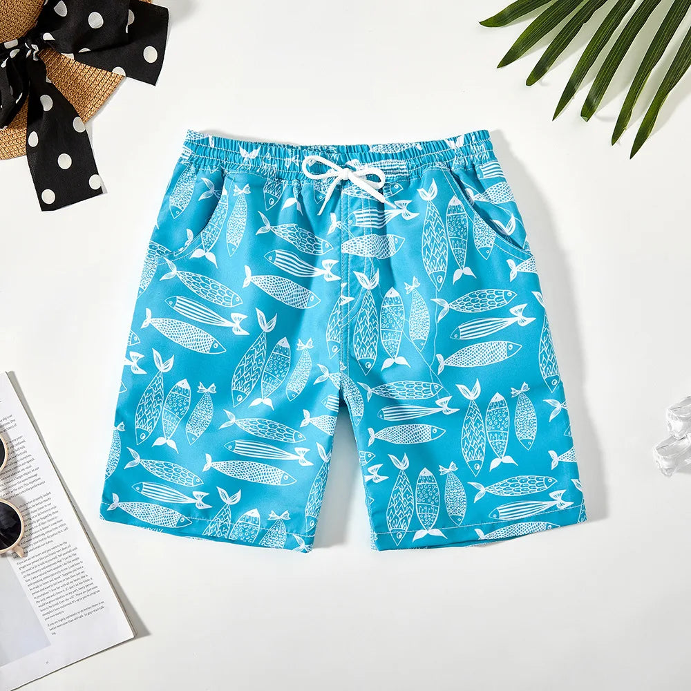 5-14Years Boys Cartoon Swimming Trunks Teen Boys Soft Beach Pants Holiday College Children's Beach Shorts