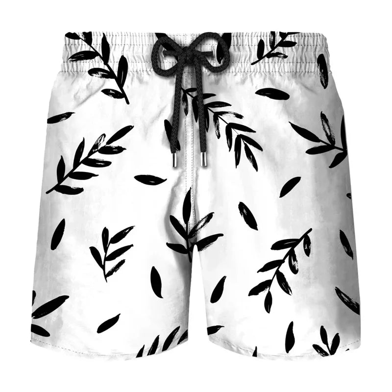Flower Leaf Graphic Swim Trunks For Men Ethnic Feathers 3D Printed Short Pants Summer Loose Harajuku Sport Street Board Shorts