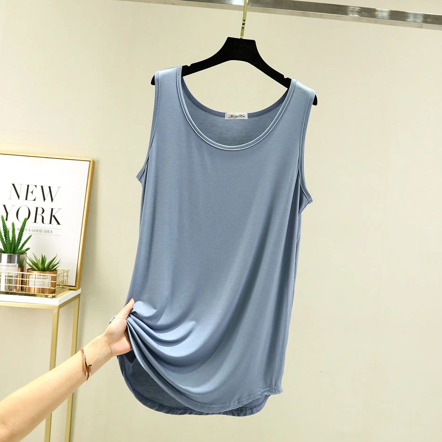 Summer Modal Long Tank Tops solid color Women Casual Basic T-shirts sleeveless Loose camis Plus size streetwear
