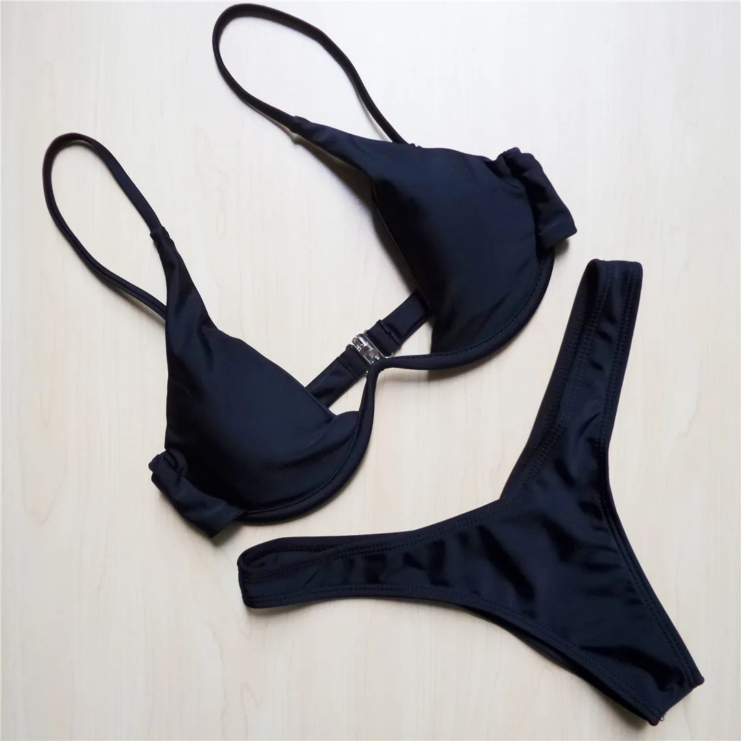 S - XL V-bar Underwired Bikini Female Swimsuit Women Swimwear Two-piece V shape Wire Bikini set Bather Bathing Suit Swim