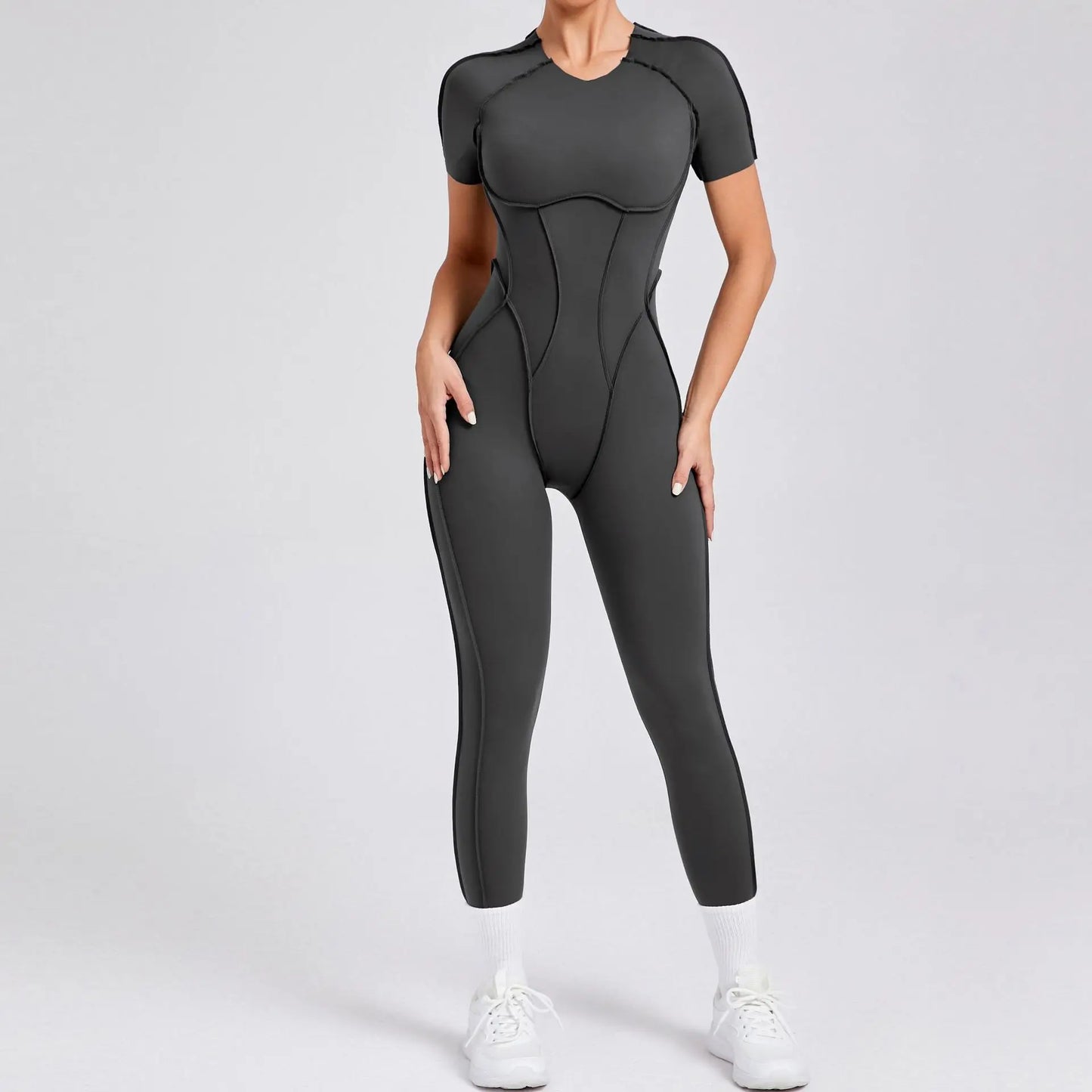 Women's One-piece chest pad Yoga Jumpsuit leggings Short sleeve Backless Slim Fit Sports Outfit High elasticity soft comfort