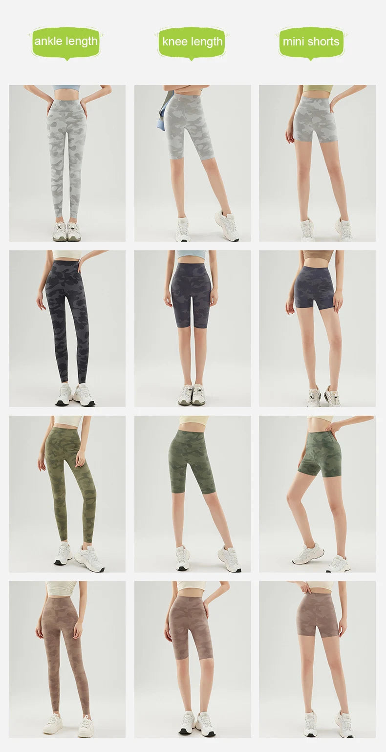 BIVIGAOS Summer Camouflage Green Sharkskin Biker Shorts Knee Length Short Leggings Women Casual Sports Cycling Shorts