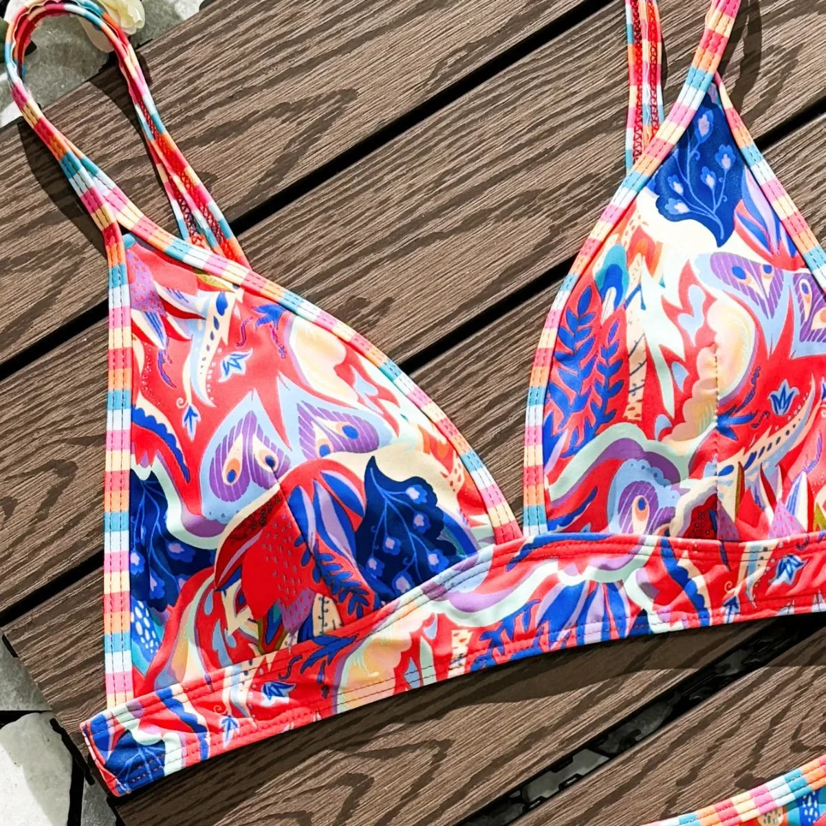 Women's Open-Back Binding Printed Bikini Swimwear Arrival From Europe And America Fashionable Beachwear
