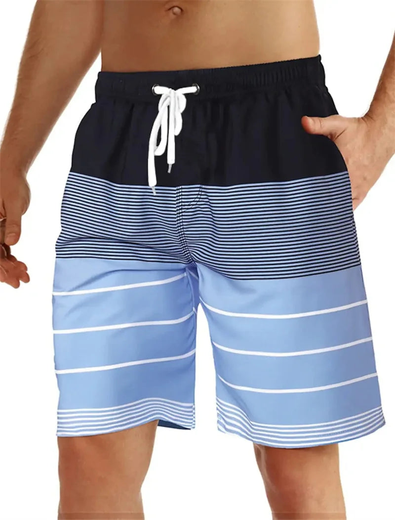 Men's Beach Shorts Fun 3D Striped Print Swim Trunks Fashion Summer Loose Casual Pants Boy Girl Unisex Gym Board Shorts