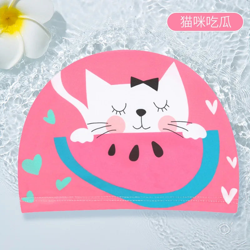 PU Coating Cartoon Children Swimming Hat for 1-7 Year Old Boys Girls Elastic Swimming Cap Shower Beach Pool Accessories