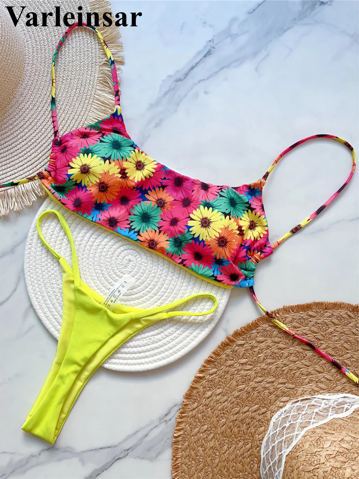 Flowers Printed Mini Thong High Cut Bikini Female Swimsuit Women Swimwear Two-pieces Bikini set Bather Bathing Suit Swim
