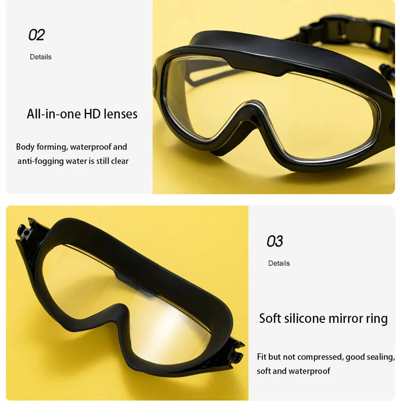 Swimming Glasses Adult Men and Women High-definition Waterproof Anti-fog Swimming Goggles Flat Big Frame Swimming Goggles