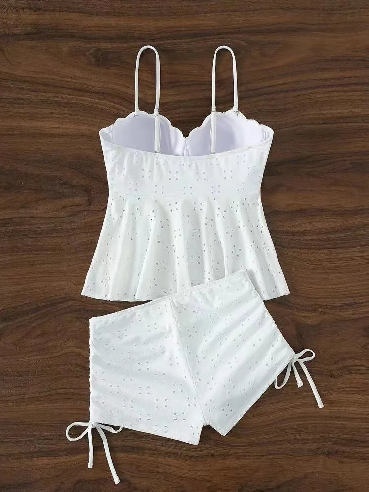 Women's Bathing Suit Two Pieces Push Up Tankini Set Summer Beach Wear White High Waisted Swimwear Women Swimsuit Shorts