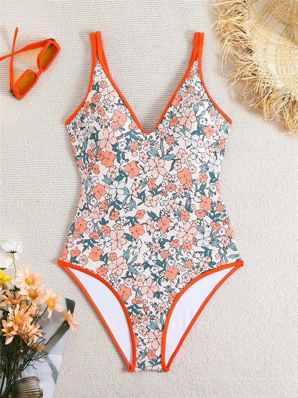Floral Print One Piece Swimsuit Women Fashion Conservative Swimwear Female Bathing Swimming Bodysuit Beach Wear Summer