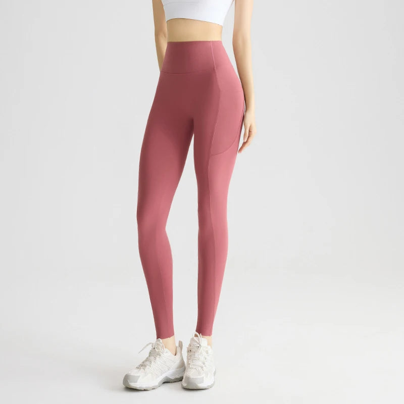 BIVIGAOS Spring Summer Pocket Sharkskin Leggings Women High Waist Tight Butt Lifter Light Feeling Sport Fitness Running Leggings