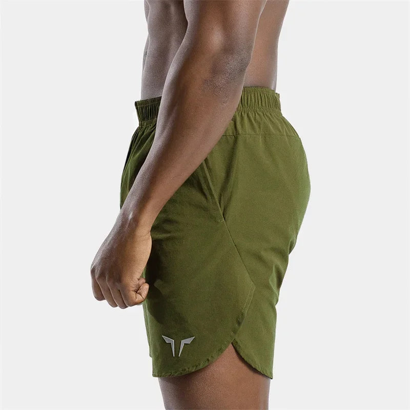 Men summer Double-deck fitness sports shorts slim quick drying breathable woven Shorts Men's sweatpants training gym clothing