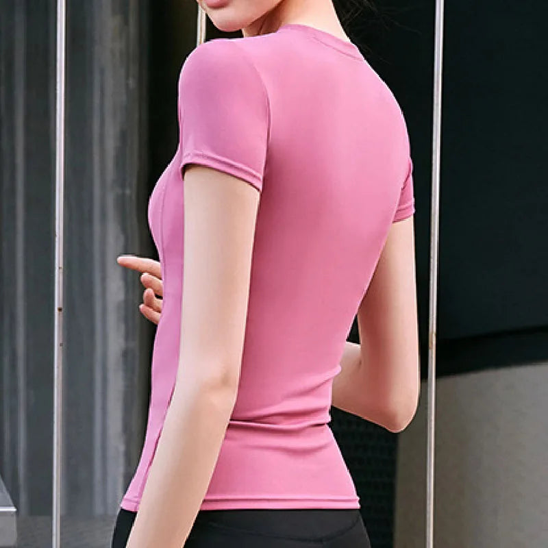 Aiithuug Short Sleeve Yoga Shirts Running Shirt Gym Workout Quick Dry Soft Tops Compress Sports T Shirt Simple Elastic Crop Top