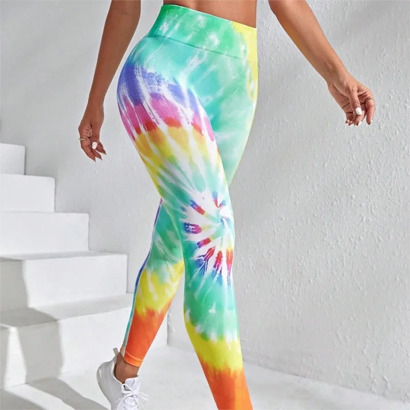 3D Print Tie Dye Sports Pants Women Seamless Leggings High Waist Fitness Push Up Leggings Gym Clothing Workout Tights