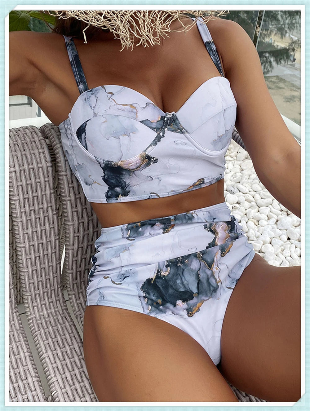 Push Up Swimsuit Women High Waist Bikini Set Butterfly Print Swimwear Female Padded Bathing Suit Swimming Beachwear Summer