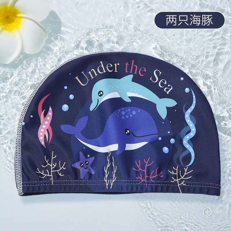 PU Coating Cartoon Children Swimming Hat for 1-7 Year Old Boys Girls Elastic Swimming Cap Shower Beach Pool Accessories