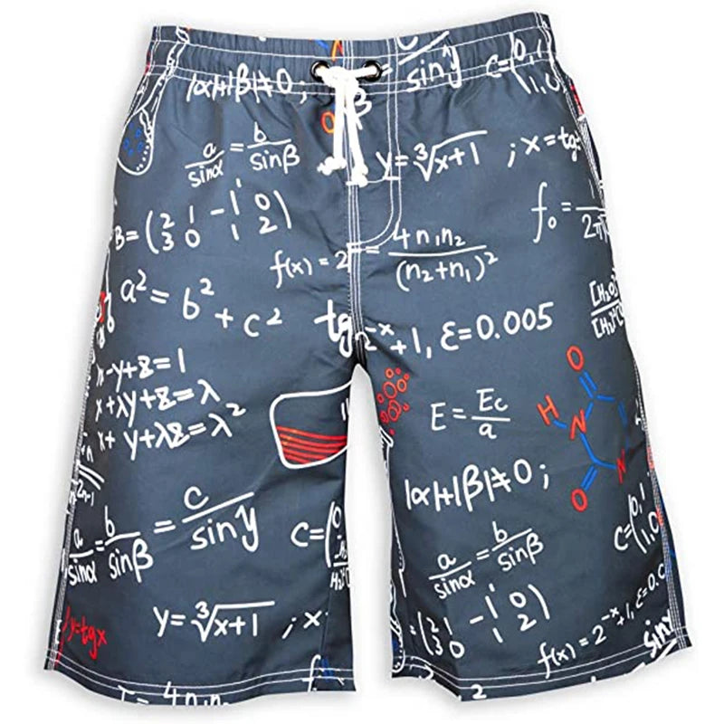Fish & Science Patterns Men Board Shorts Summer Quick Dry Beach Shorts Swimsuit Fashion Swim Trunks 3D Printed Bermuda Surf Shorts