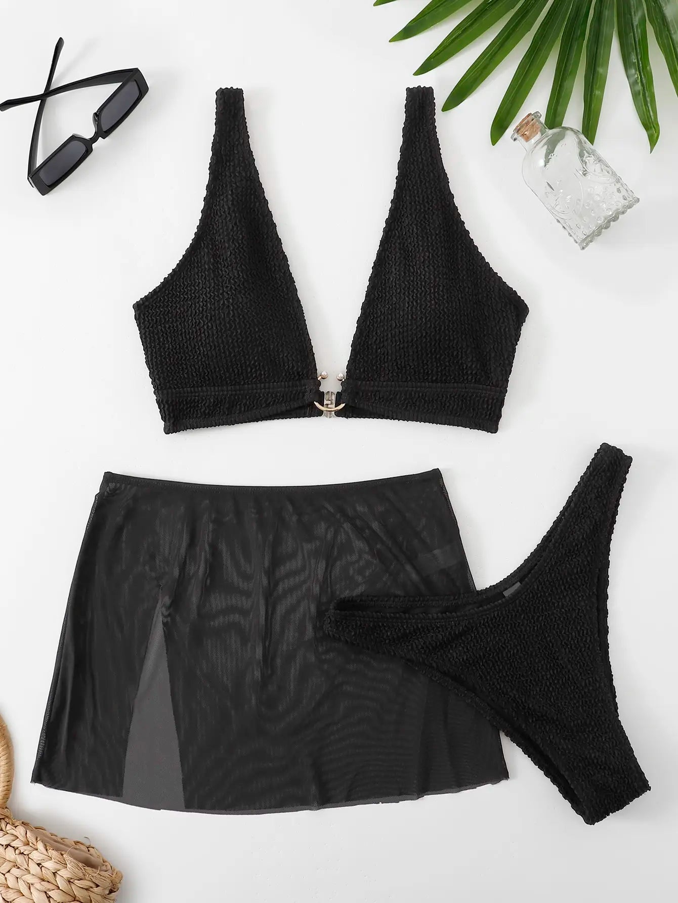 3 Pieces U-ring High Cut Bikini Swimsuit & Split Thigh Beach Skirt Swimwear Women Bathers Bathing Swimming Suit Female