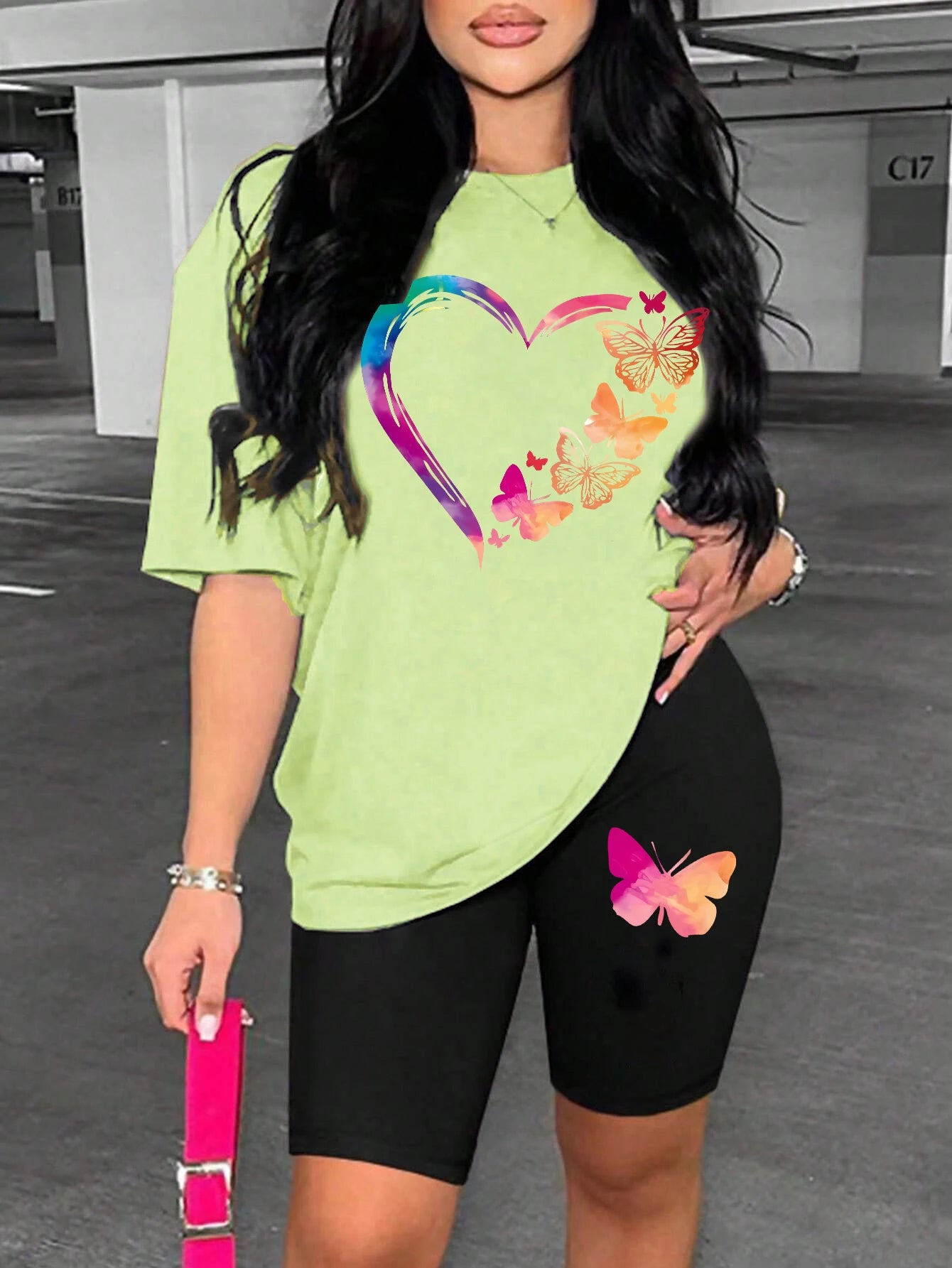 The Love Strung Together By Butterflies Printing Women T Shirts Two Piece Set Fashion Short Sets Comfortable Basic Shirt Shorts