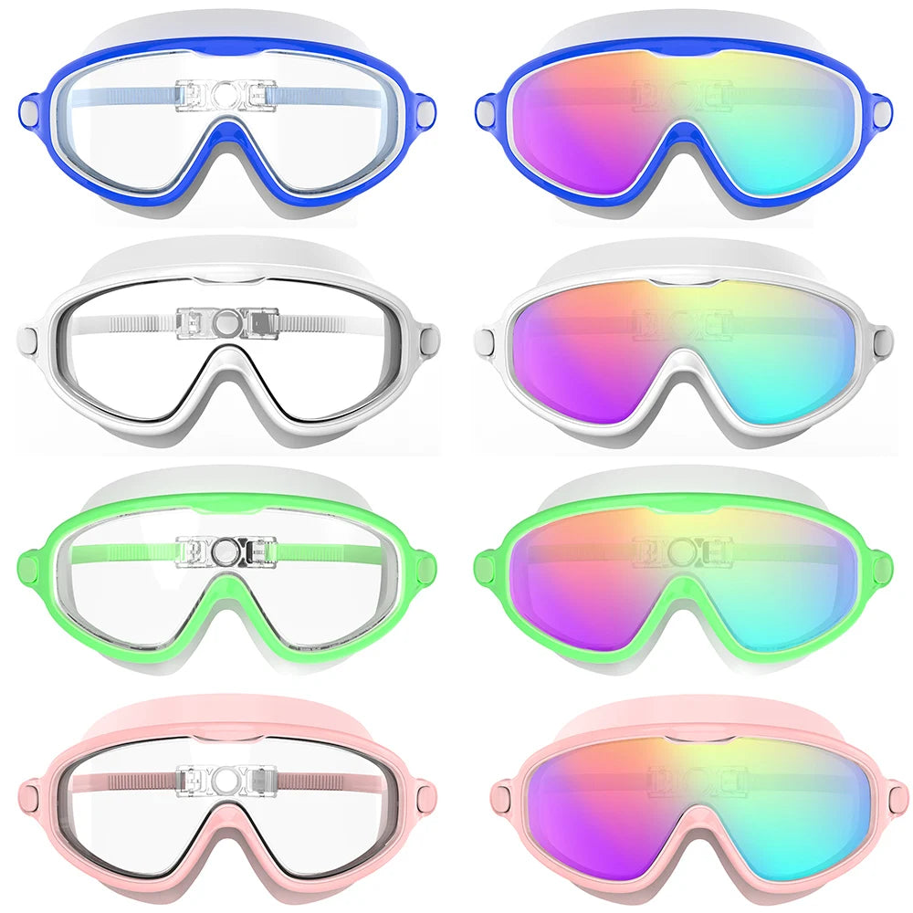 Swimming Goggles for Kids Boys and Girls HD Waterproof and Anti-Fog Electroplating Large Frame Swim Goggles Swimming Accessories