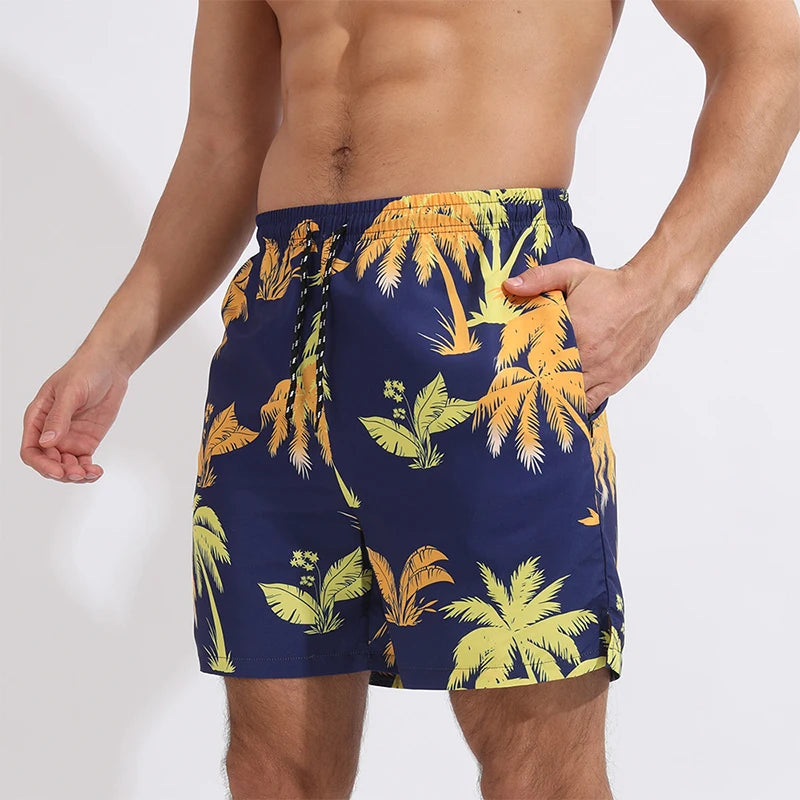 Summer Men's Surfing Swimwear Short Pants Fitness Exercise 2+1 Double Layer Beach Printed Shorts Male Sports Clothing