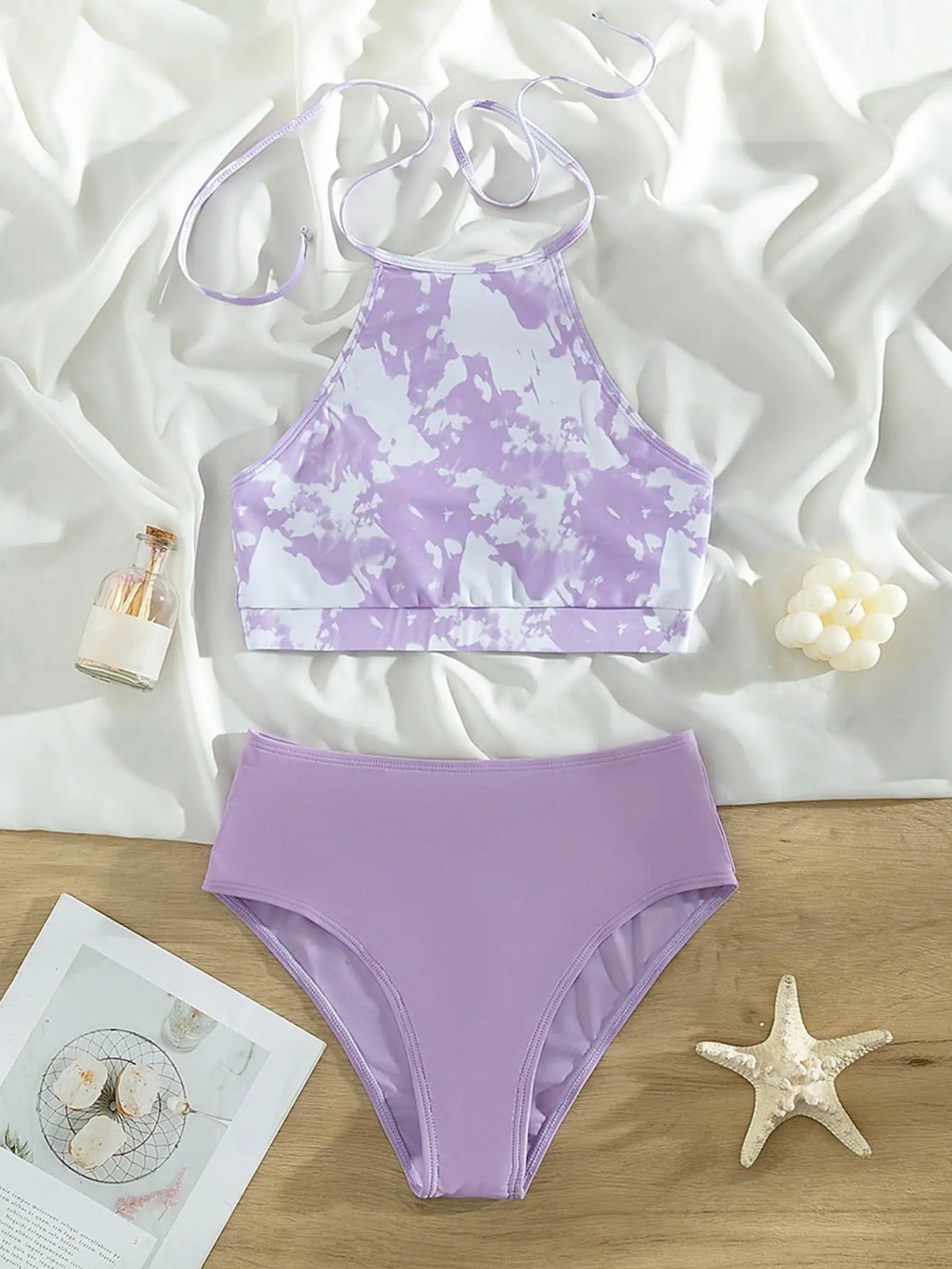High Waist Bikini Women High Neck Swimsuit Printed Swimwear Female Padded Beachwear Bathers Bathing Swimming Swim Suit