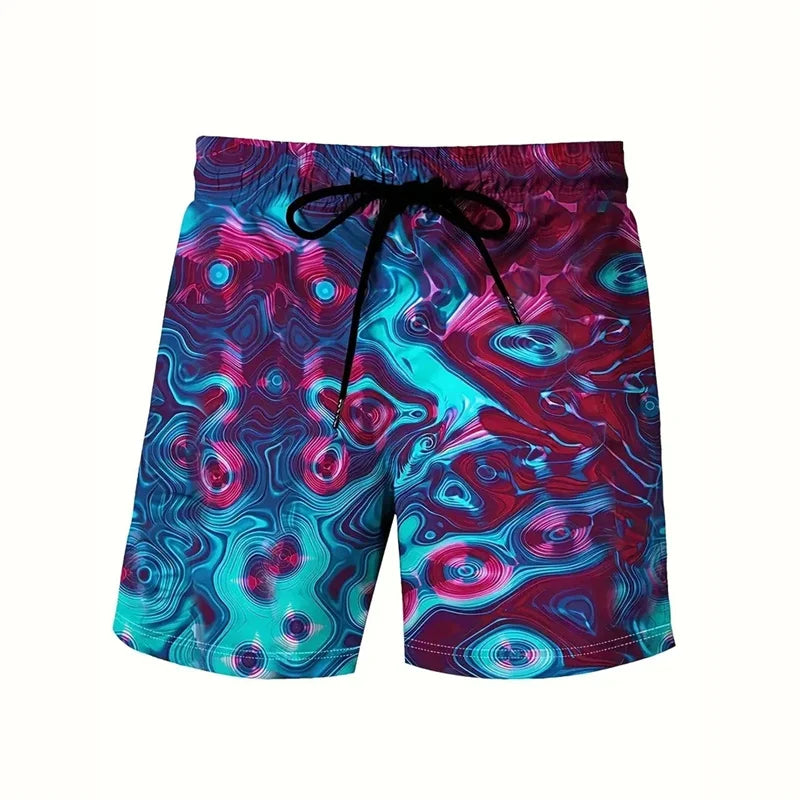 3D Printed Colorful Rainbow Neon Short Pants For Men Dragon Landscape Pattern Beach Shorts Summer Casual Street Breathable Swim Trunks