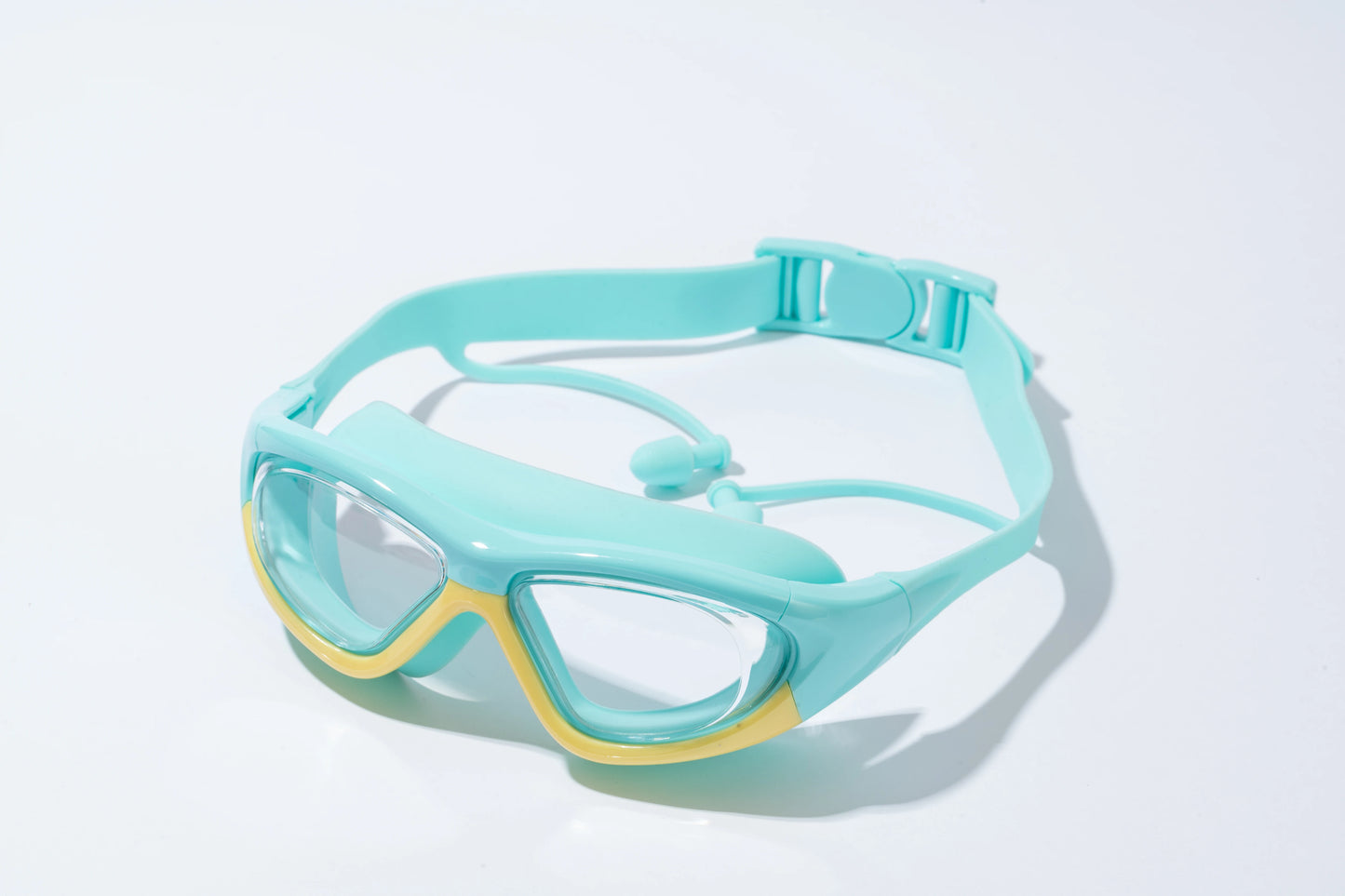 Children's High-definition Waterproof And Anti Fog Swimming Large Frame Glasses, Convenient Goggles Silicone Connected Earplugs