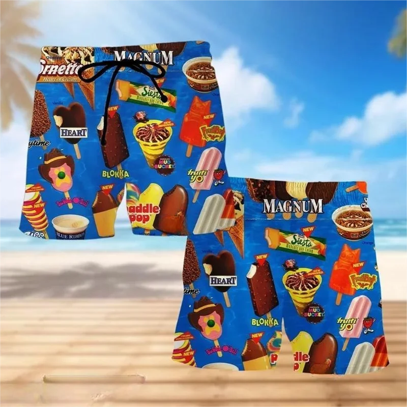 Ice Cream 80s 90s 3d Printed Surfing Board Shorts Cool Summer Street Hip Hop Swim Trunks For Men Vacation Beach Ice Shorts