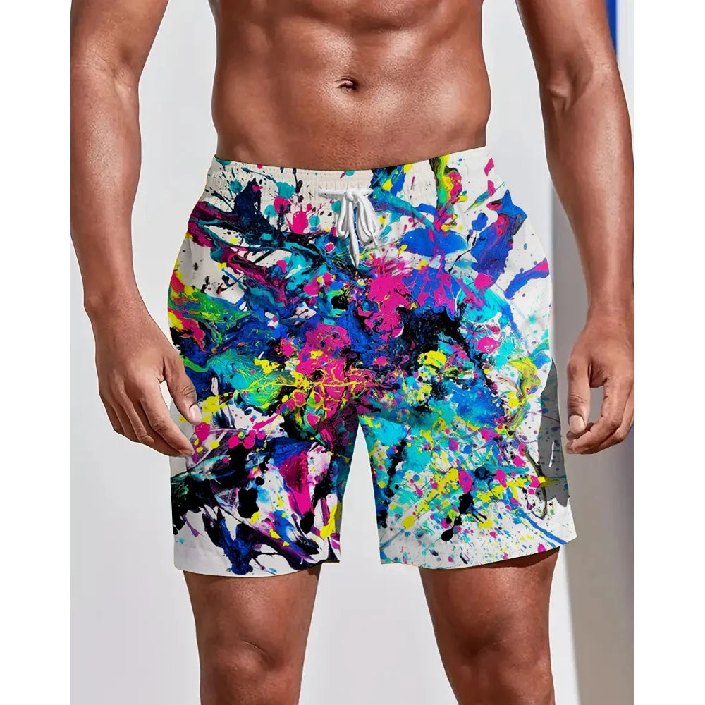 Summer Seasons Rendering Shorts Graffiti 3D Printing Men's Beach Pants Swimming Comfortable Quick Drying Fashion Youth Loose Men