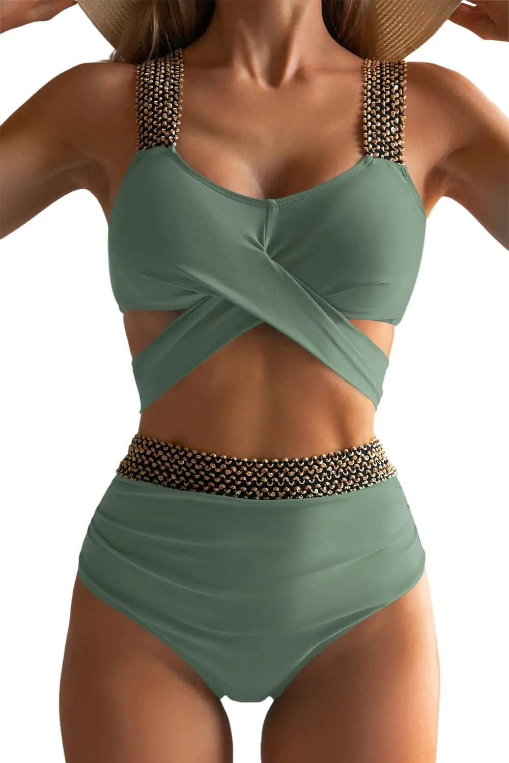 Cross High Waist Bikinis Women Black Swimwear Solid Swimsuit Female Beachwear Summer Bathers Bathing Suit Swimming