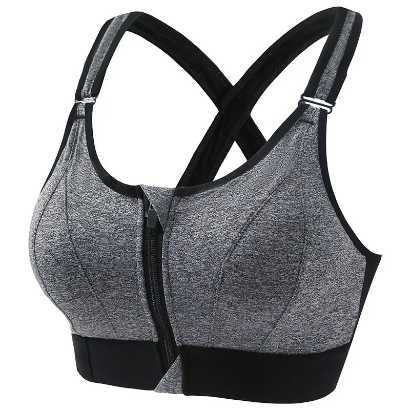 Aiithuug Zip Front Closure Strappy Criss Cross Yoga Bra Women's Padded Shockproof Gathered Seamless Wireless Sport Gym Bras