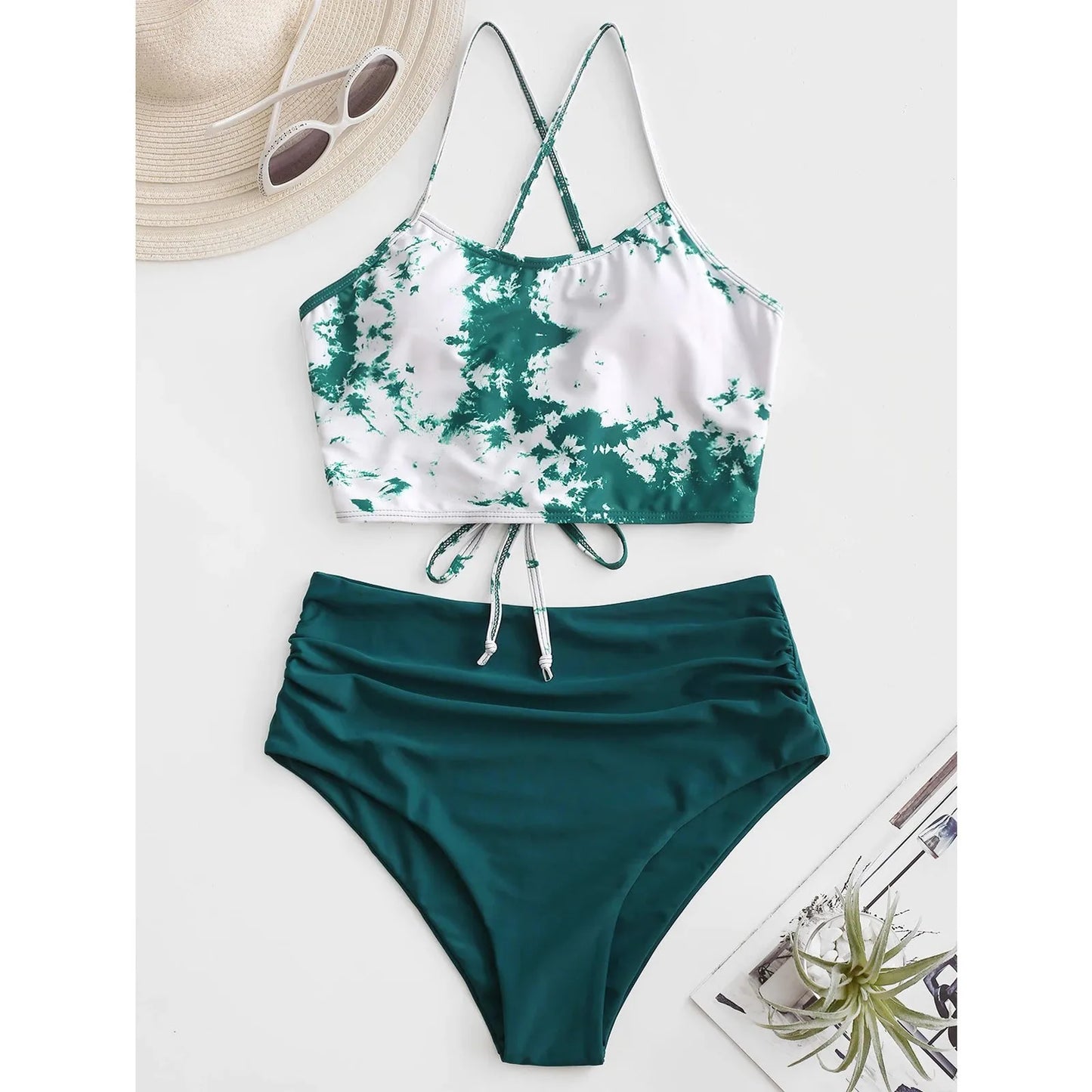 Women's Bikini Swimsuit Sunflower Swimwear Set Swimsuit Tie-dye Two Push-Up Print Piece Swimwear Ruffle Bikini Top