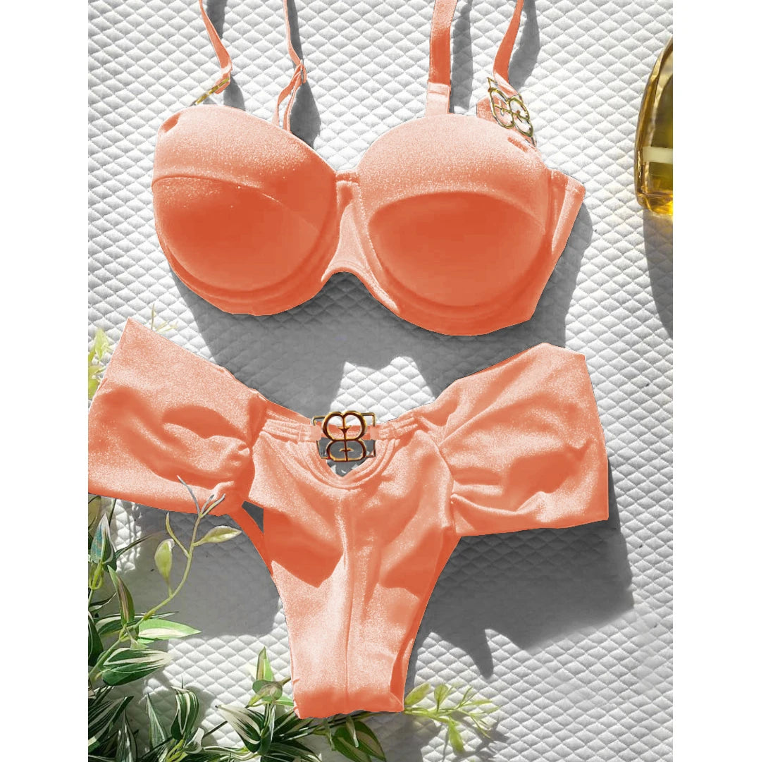 Leaf Print Bikini Female Swimsuit Women Swimwear Thong Push Up Bikinis Set High Waist Swimming Suits for Bathing Suit