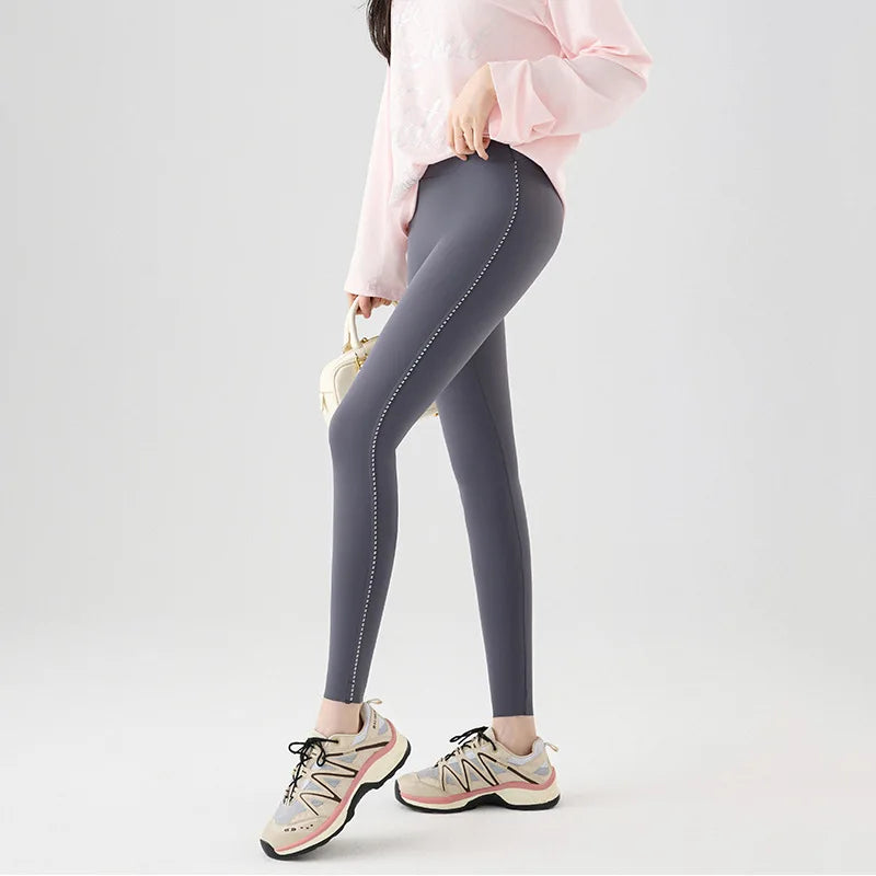 BIVIGAOS Spring Night Running Reflective Strip Sharkskin Leggings Women Seamless Sport Fitness Leggings Multiple Colors