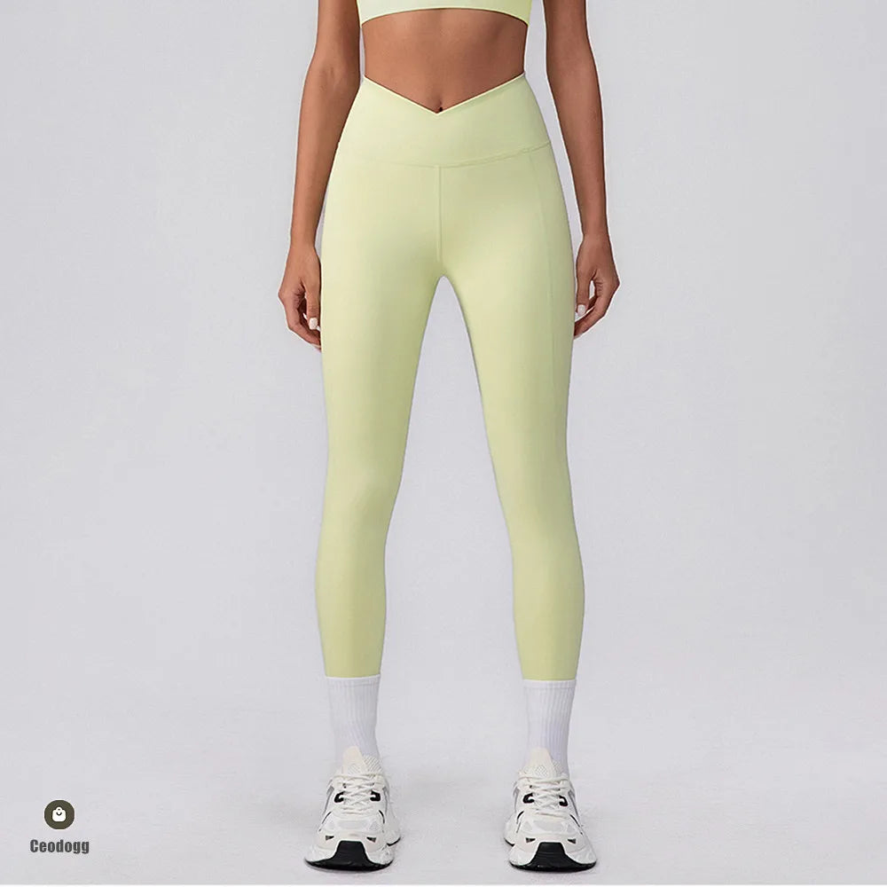 Women Yoga Leggings Hips Lifting Gym Leggings V Waist Sport Pants High Waist Fitness Leggings Workout Running Pants Tight