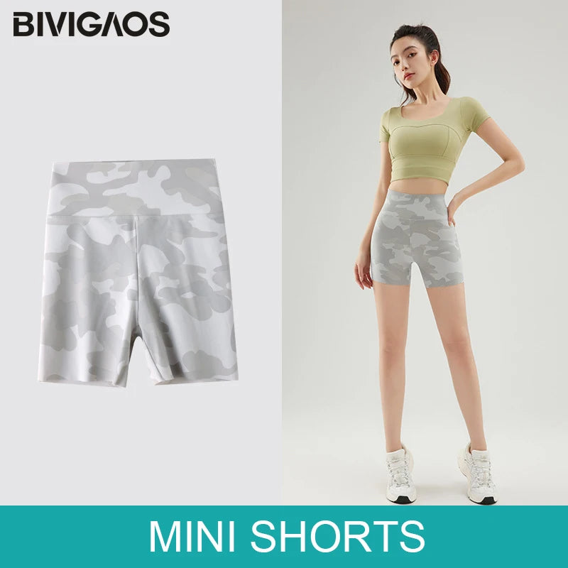 BIVIGAOS Summer Camouflage Green Sharkskin Biker Shorts Knee Length Short Leggings Women Casual Sports Cycling Shorts