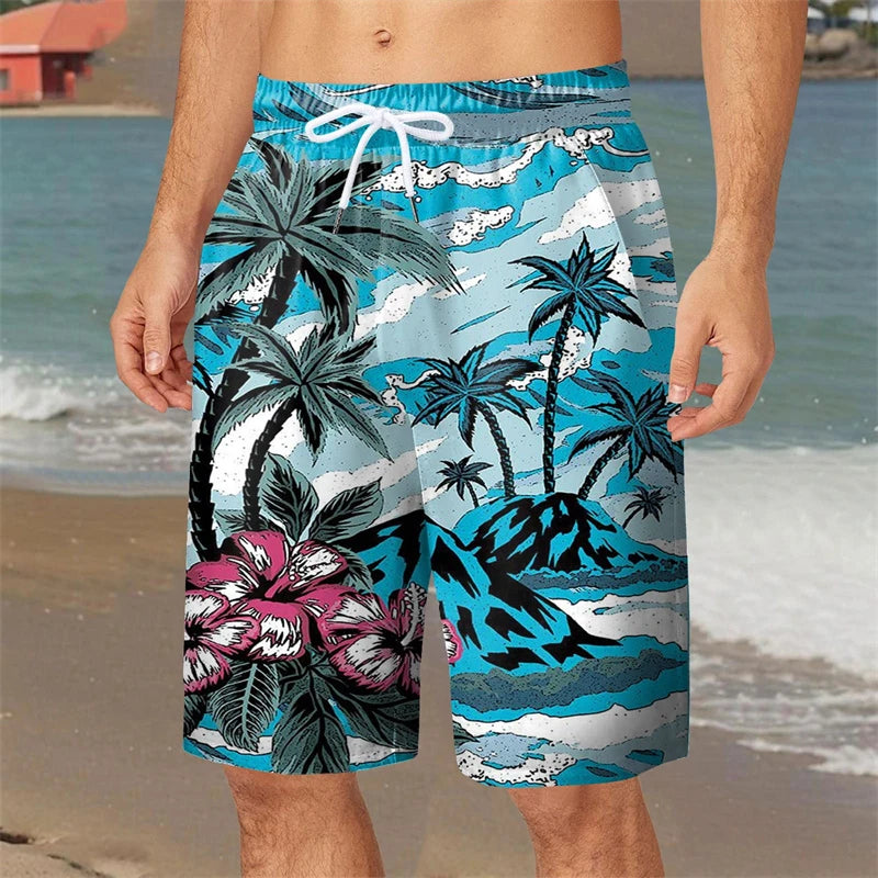 Hawaii Holiday Style 3d Printed Shorts For Men Coconut Tree Print Pattern Beach Shorts Summer Outdoor Quick Drying Board Shorts