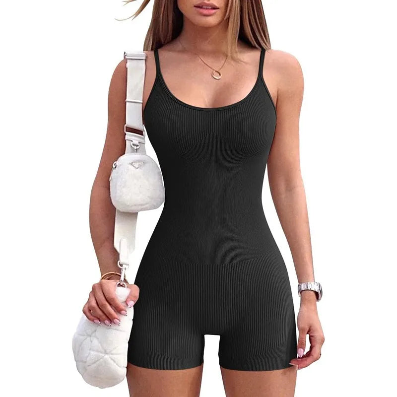 Women's Ribbed Strappy Workout Playsuit