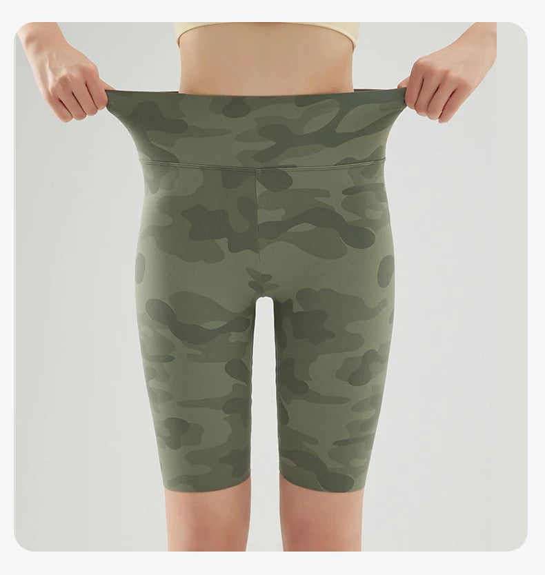 BIVIGAOS Summer Camouflage Green Sharkskin Biker Shorts Knee Length Short Leggings Women Casual Sports Cycling Shorts