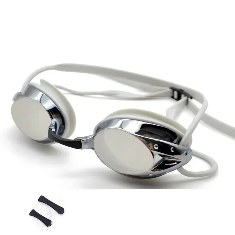 Professional Adult Swim Goggles Waterproof Fog-proof Racing Goggles Men Women Cool Silver Plated Swimming Equip