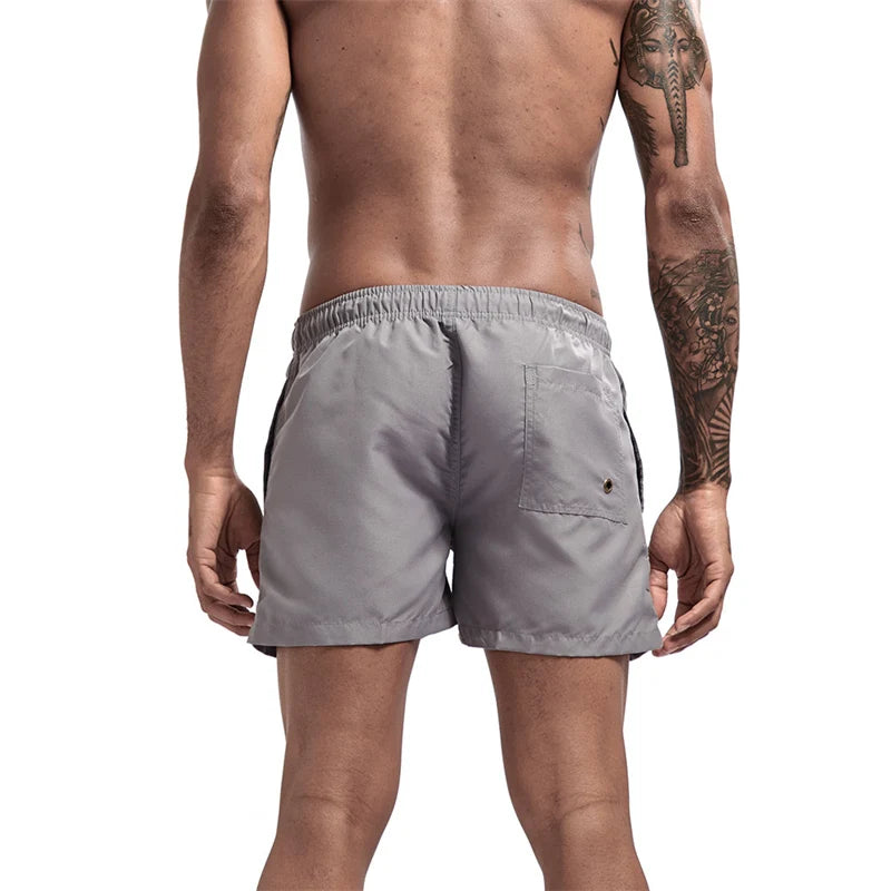 Mens Swim Trunks with Mesh Lining Side Pockets Solid Beach Shorts Quick Dry Lightweight Drawstring Board Shorts Summer Swimwear