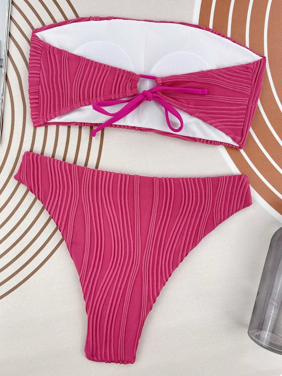 Strapless Wrinkled Bikini Women Swimwear Female Swimsuit Two-pieces Bikini set Bather Bathing Suit Swim Lady
