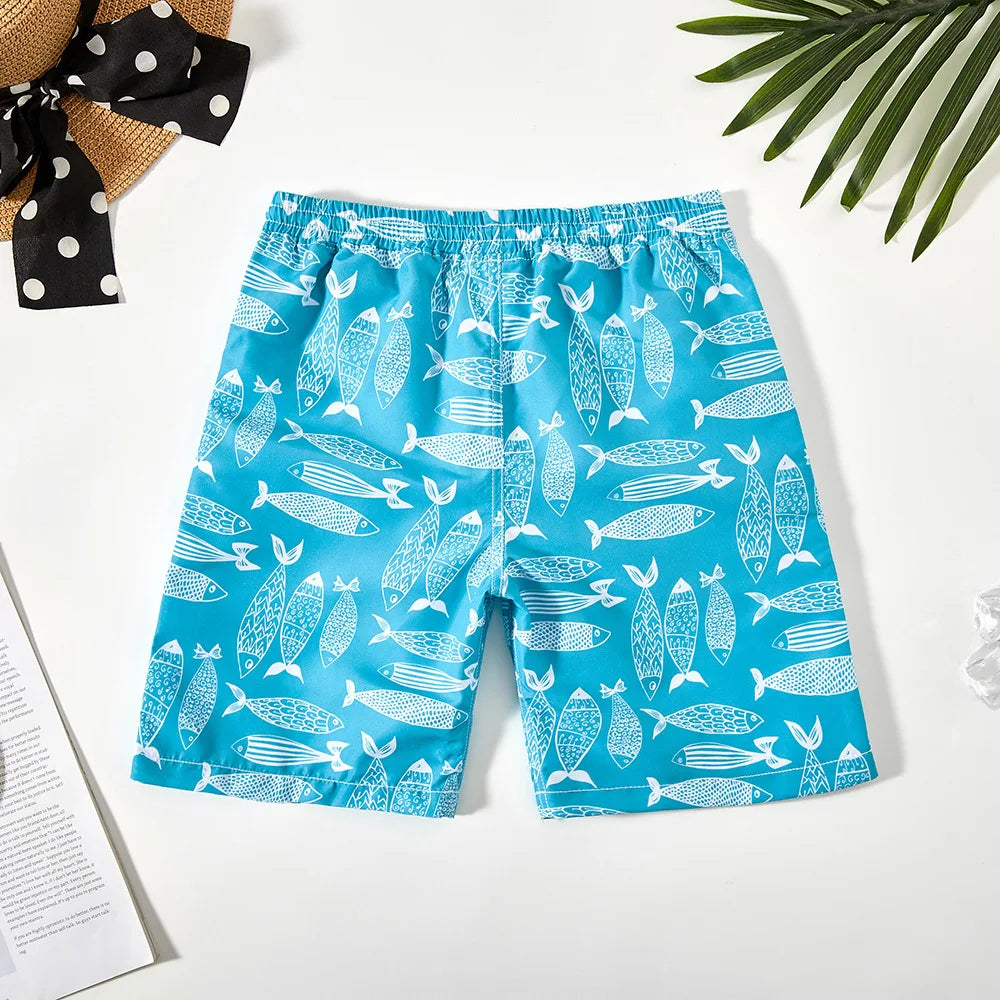5-14Years Boys Cartoon Swimming Trunks Teen Boys Soft Beach Pants Holiday College Children's Beach Shorts