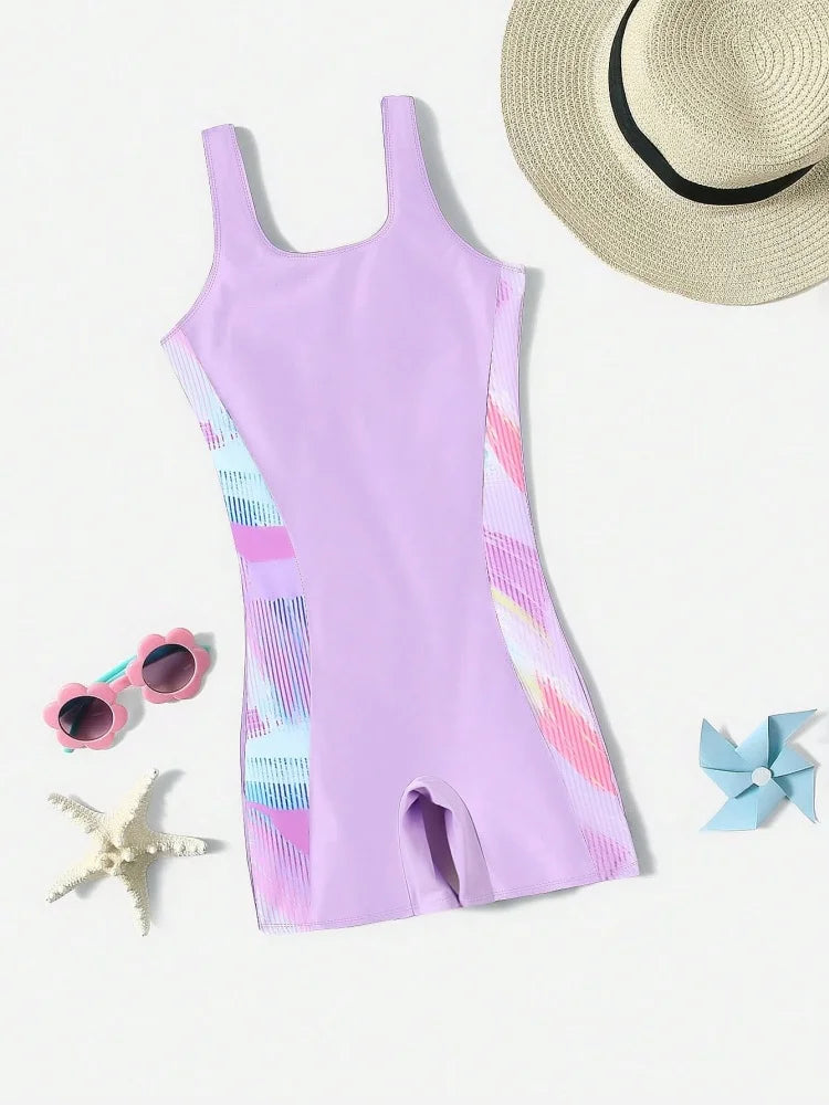 One Piece Swimsuit Girls Kids Striped Sling Children Swimwear Summer Backless Bodysuit Beach Wear Bathing Suit Swimming