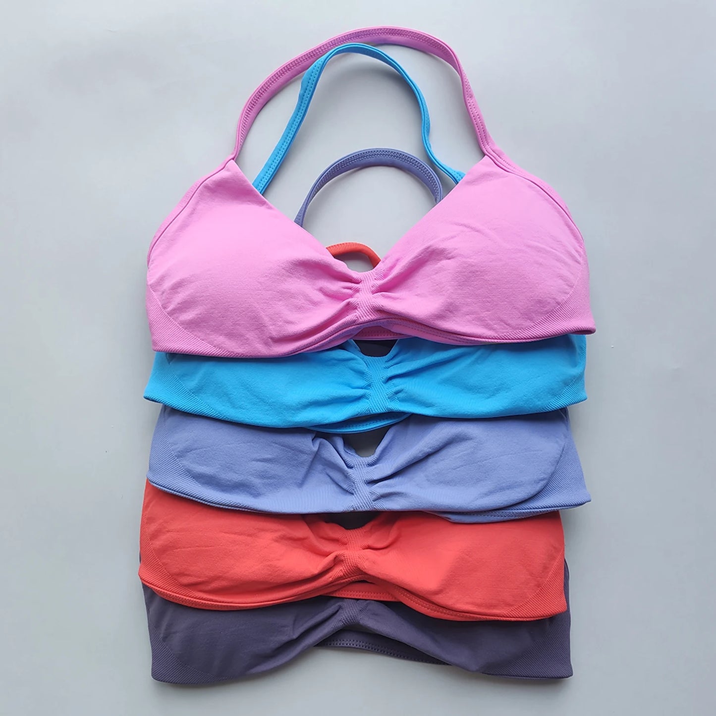 Sports Bra Strappy Backless Yoga Gym Bra Removable Cups Women Workout Clothing Gym Halter Sport Bras Yoga Tank Wrap Top