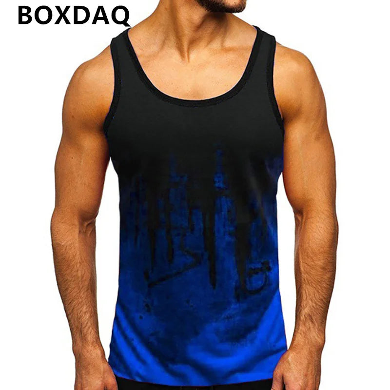 3d Tie-dye Men's Sports Tanks Summer Gym Fitness Workout Sporty Tops Sleeveless O-Neck Gradient Print Male Vest Plus Size 6XL