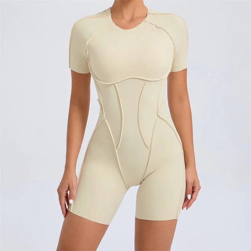 TRY TO BN Fitness Sports Shorts Jumpsuit Stripe Back Hollow Yoga Pants Bodysuit Workout Activewear Tights Women Gym Clothes
