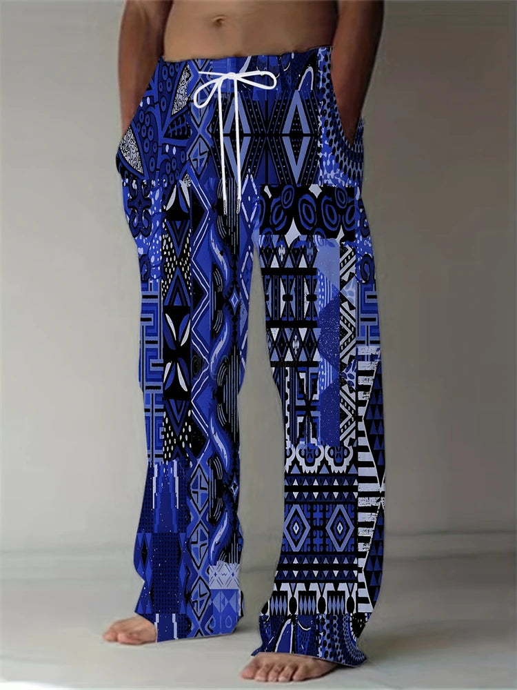 Fashion Men's Casual Pants Vintage Ethnic Print Men's Casual Pants Beach Travel Wide Leg Pants Street Oversized Men's Trousers